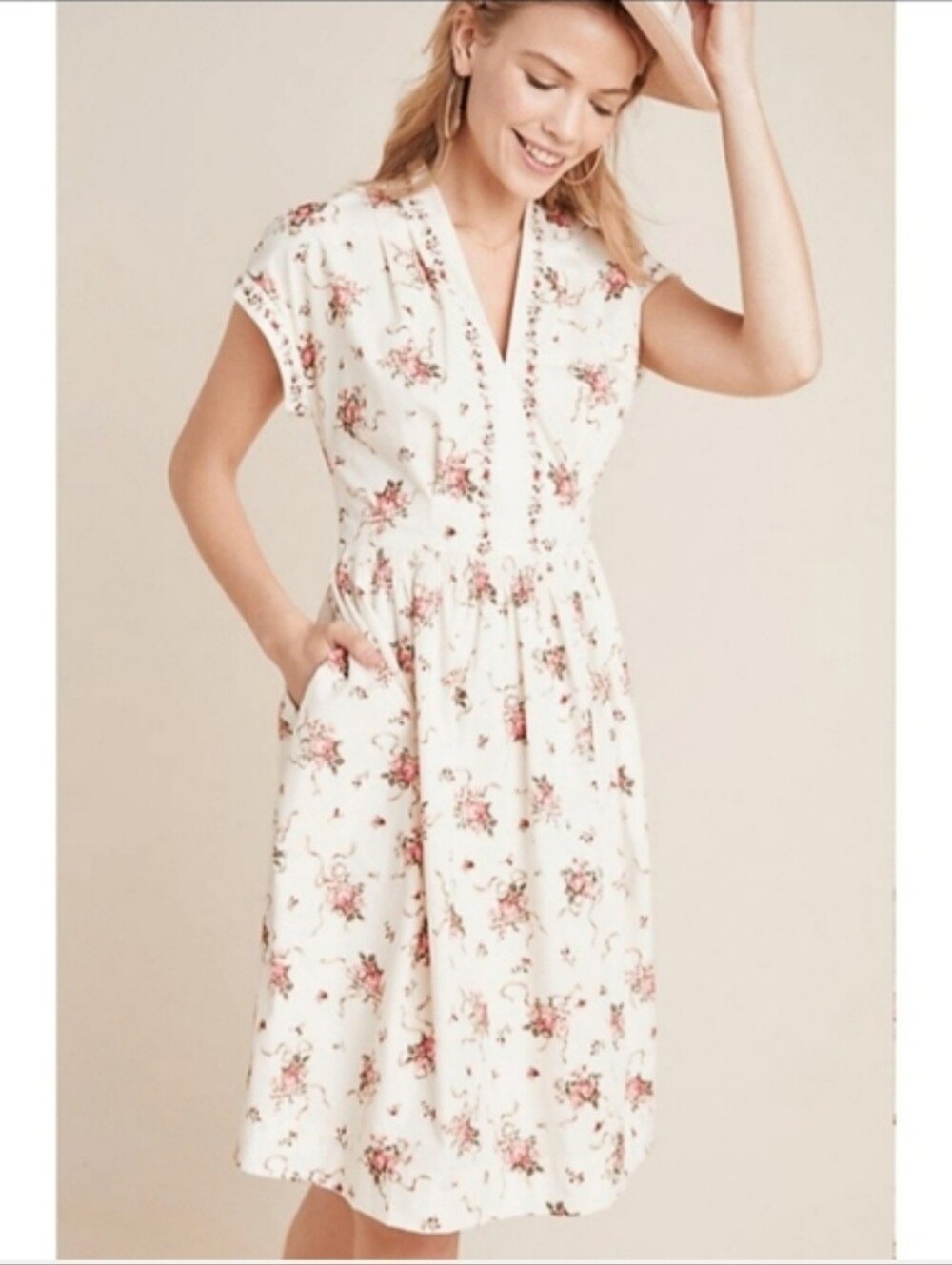 Gal Meets Glam Cecily Cream Floral Poplin Dress